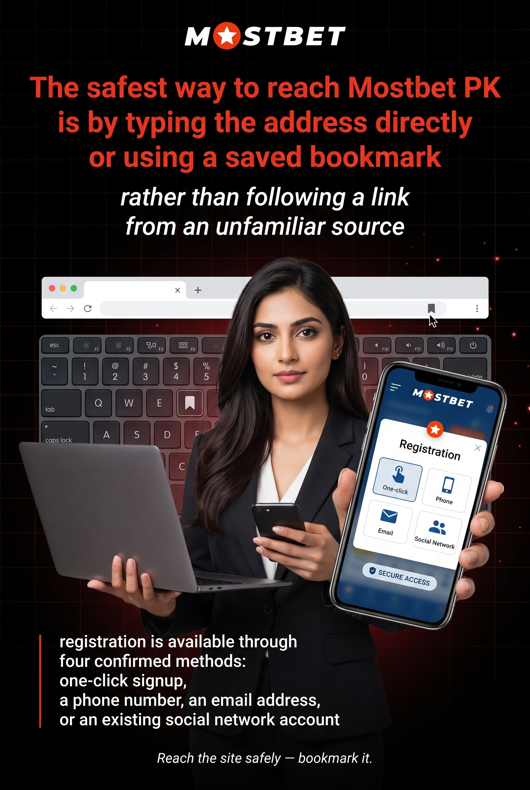 Reach the official Mostbet website